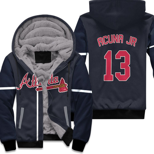 Atlanta Braves Ronald Acuna Jr 13 Mlb Baseball 2019 Team Navy Jersey Style Gift For Braves Fans Fleece Hoodie