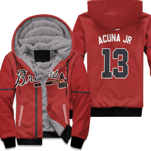 Atlanta Braves Ronald Acuna Jr 13 Mlb Majestic 2019 Alternate Scarlet Jersey Style Gift For Braves Fans Fleece Hoodie