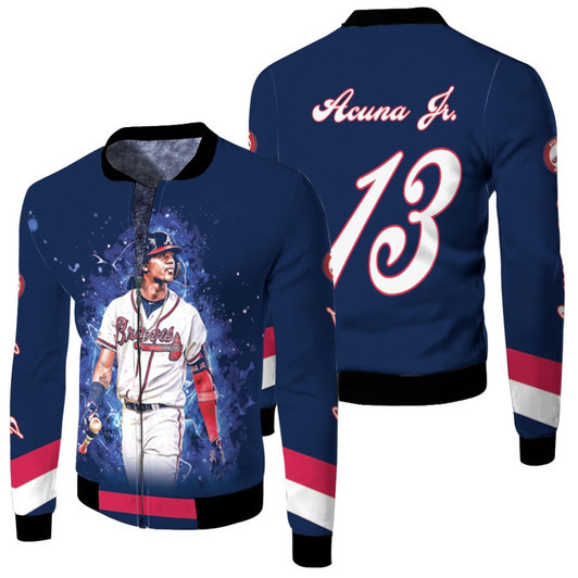 Atlanta Braves Ronald Acuna Jr 13 Pro Player Mvp Mlb Baseball Team Blue Fleece Bomber Jacket