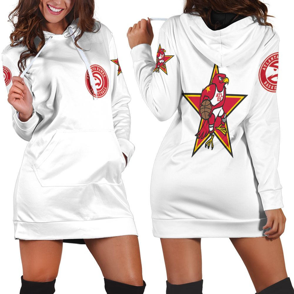 Atlanta Hawks Basketball Classic Mascot Logo Gift For Hawks Fans White Hoodie Dress Sweater Dress Sweatshirt Dress