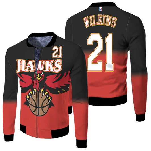 Atlanta Hawks Dominique Wilkins 21 Nba 2020 Blackred Match Jersey Style Gift For Hawks Fans Fleece Bomber Jacket