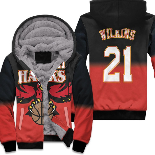 Atlanta Hawks Dominique Wilkins 21 Nba 2020 Blackred Match Jersey Style Gift For Hawks Fans Fleece Hoodie