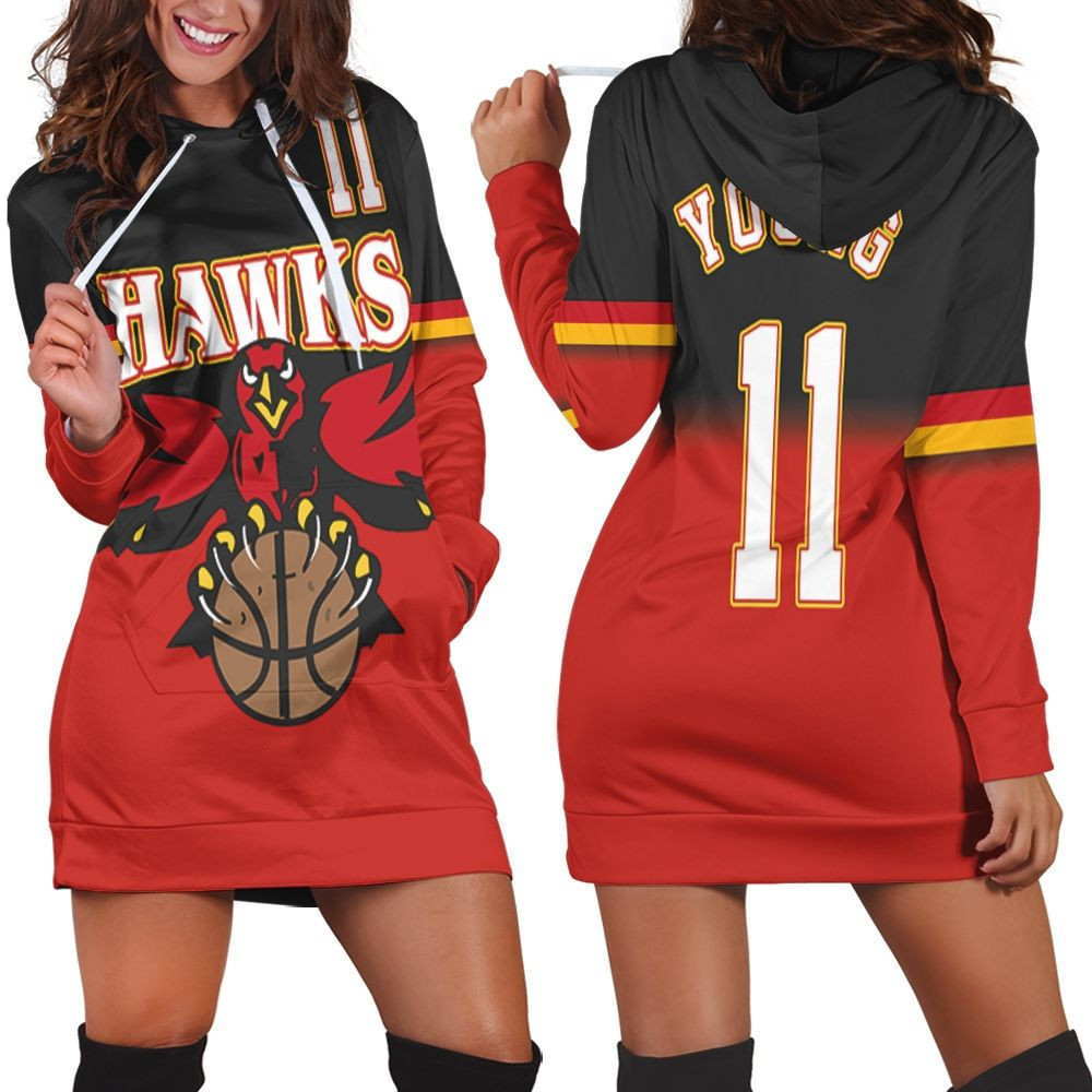 Atlanta Hawks Trae Young 11 Black And Red Jersey Inspired Style Hoodie Dress Sweater Dress Sweatshirt Dress