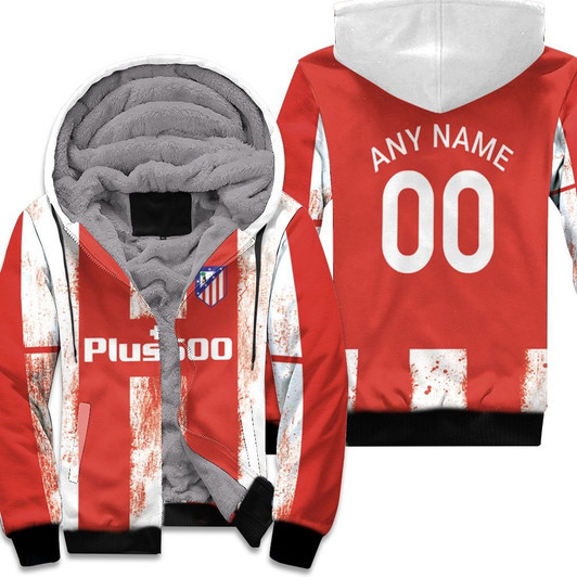 Atletico Madrid Football Team Home Jersey Style 3D Allover Custom Name Number Gift For Atletico Madrid Fans Fleece Hoodie