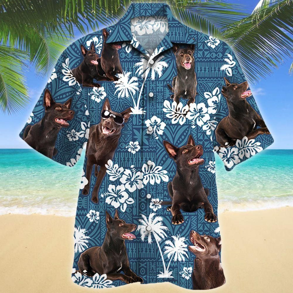 Australian Kelpie Dog Lovers Blue Tribal Aloha Hawaiian Shirt Colorful Short Sleeve Summer Beach Casual Shirt For Men And Women