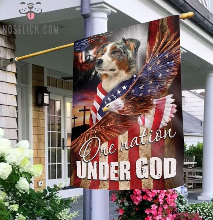 Australian Shepherd One Nation Under God Christian Cross Dog Lover Eagle American Flag Garden Flag House Flag