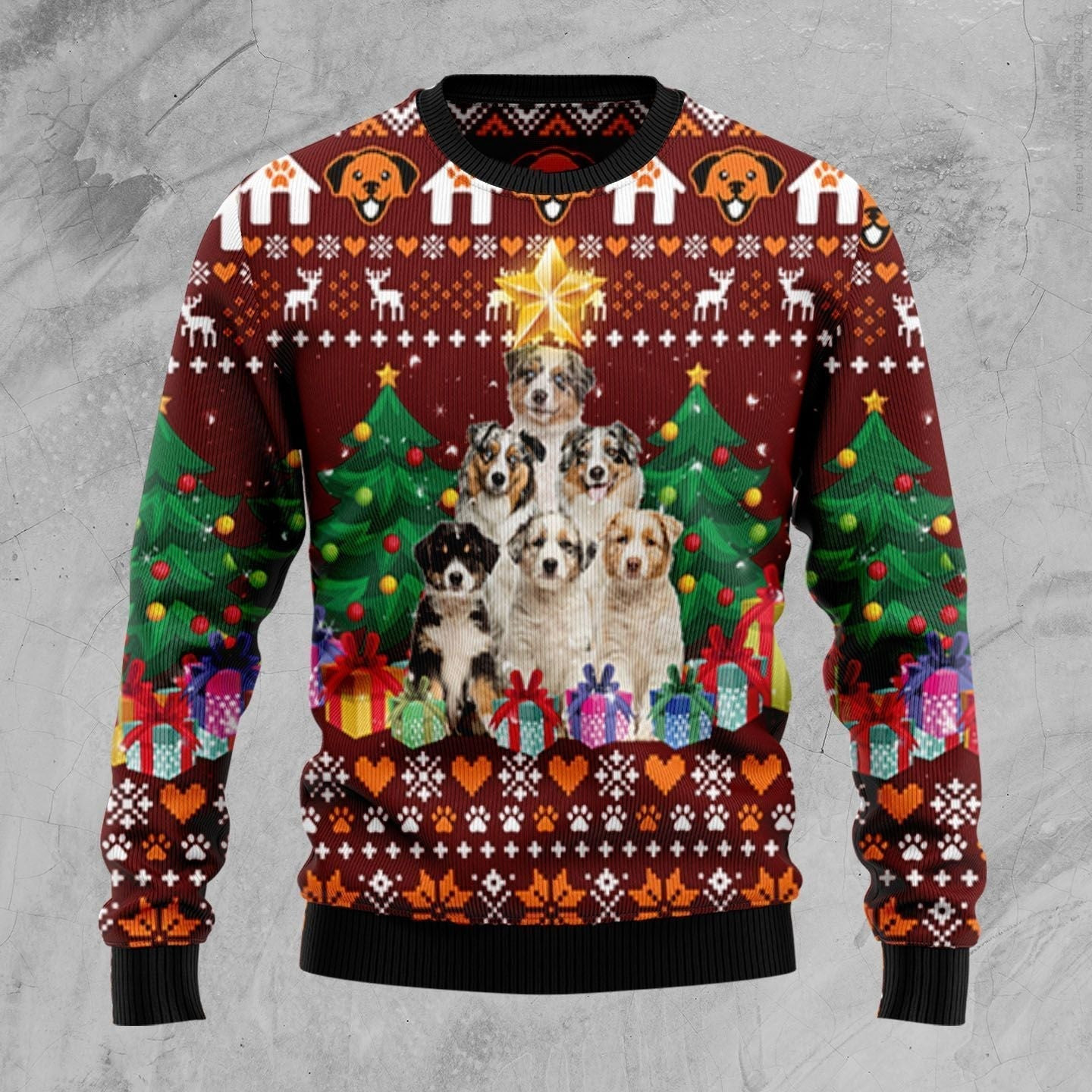 Australian Shepherd Pine Tree Ugly Christmas Sweater Ugly Sweater For Men Women