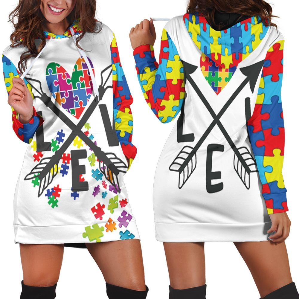 Autism Arrow Love Autism Support Hoodie Dress Sweater Dress Sweatshirt Dress