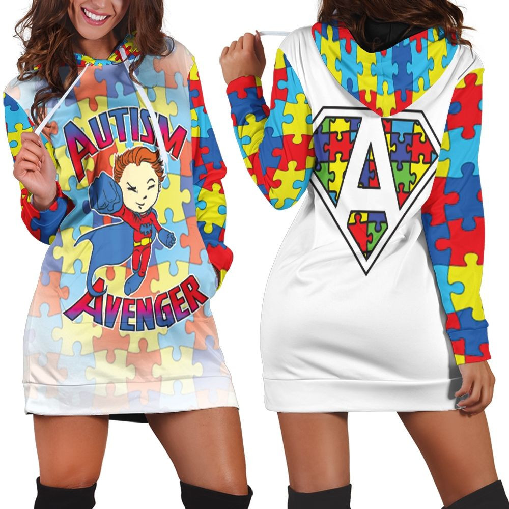 Autism Avenger Autism Support Superhero Hoodie Dress Sweater Dress Sweatshirt Dress