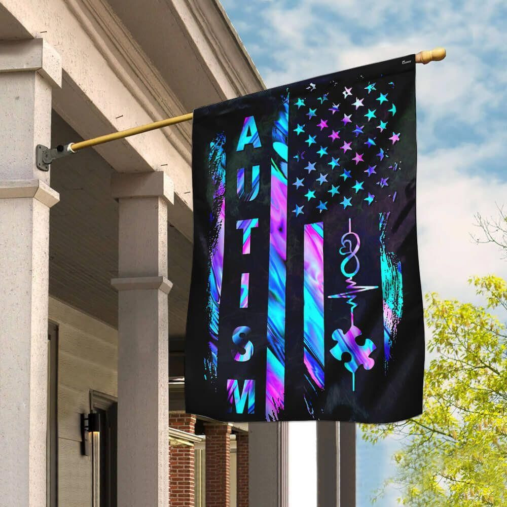 Autism Awareness Heart Beat Hologram Autism Awareness Garden Flag House Flag