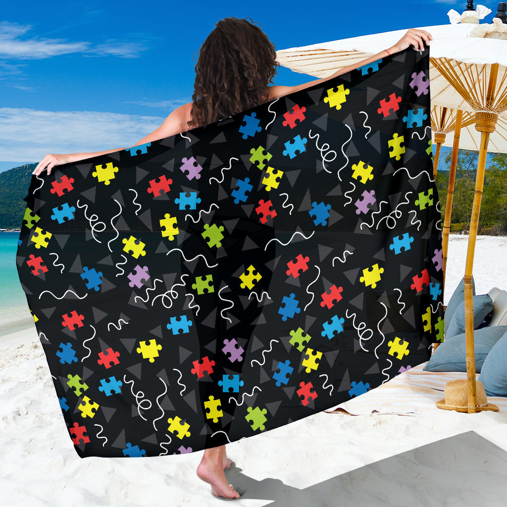 Autism Awareness Pattern Print Sarong Cover Up Autism Awareness Pareo Wrap Skirt Dress