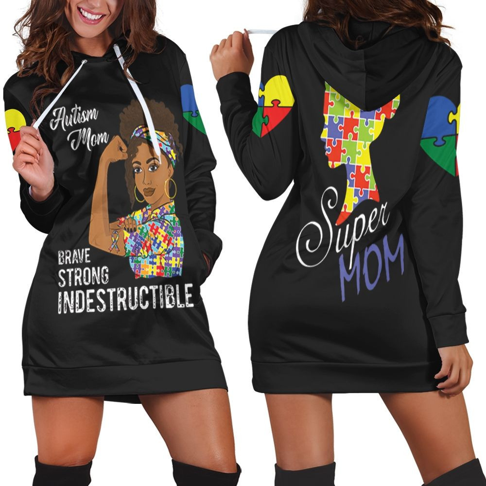Autism Mom Brave Strong Indestructible Hoodie Dress Sweater Dress Sweatshirt Dress