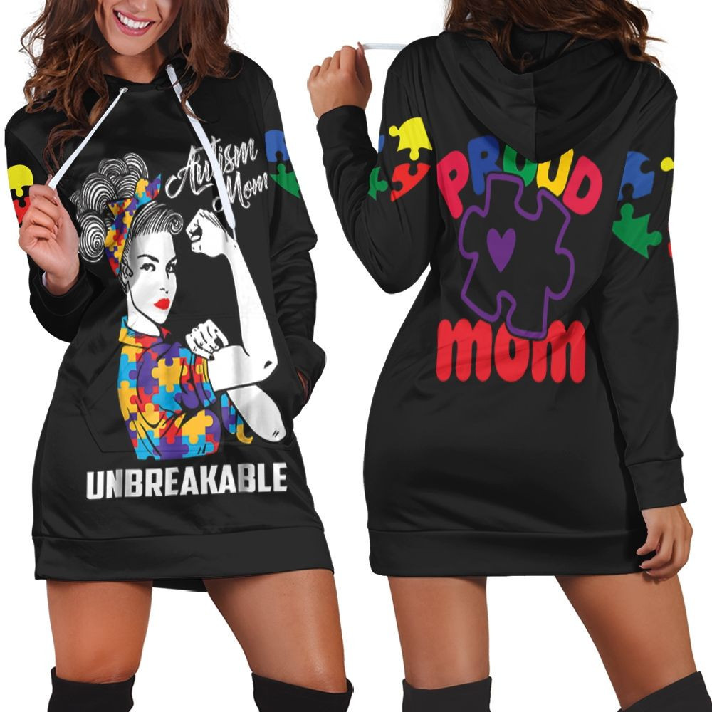 Autism Mom Unbreakable Hoodie Dress Sweater Dress Sweatshirt Dress