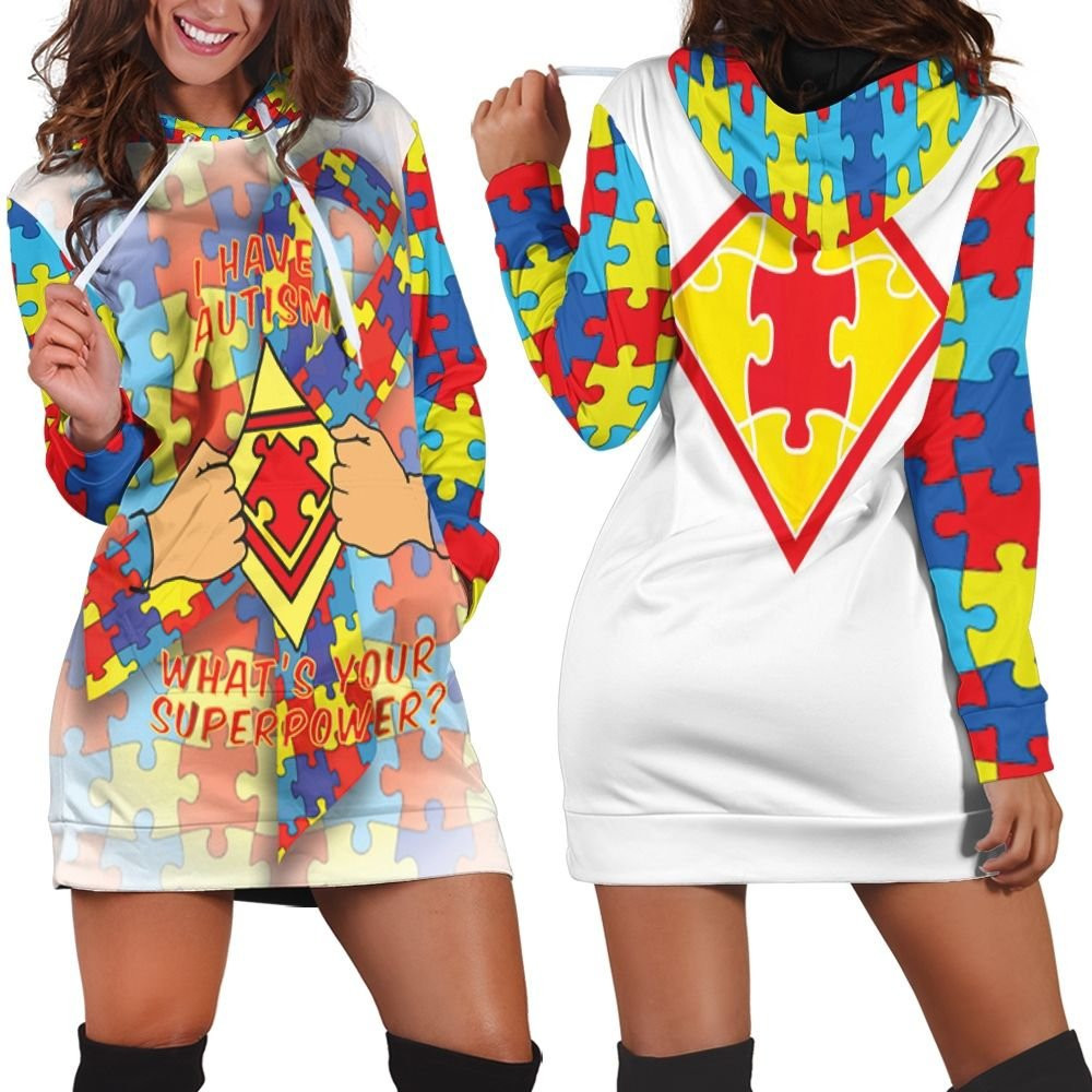 Autism Support Super Hero Puzzle Piece Hoodie Dress Sweater Dress Sweatshirt Dress