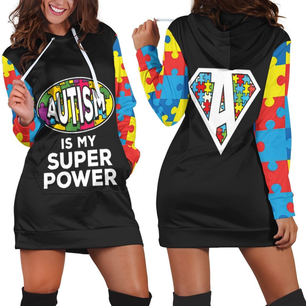 Autism Support Superhero Hoodie Dress Sweater Dress Sweatshirt Dress