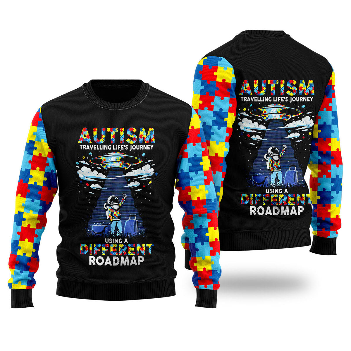 Autism Using A Different Roadmap Ugly Christmas Sweater Ugly Sweater For Men Women