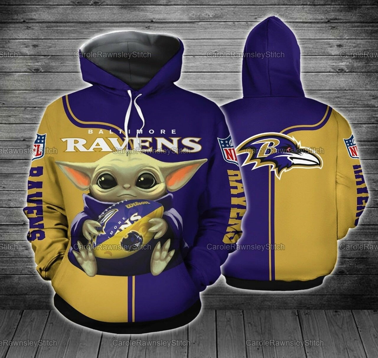 Baby Yoda Hug Baltimore Ravens 3d All Over Print Hoodie, Zip-up Hoodie