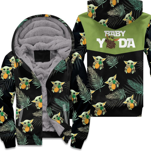 Baby Yoda Hug Pineapple Hawaiian 3D Fleece Hoodie