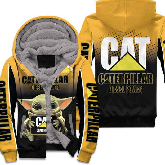 Baby Yoda Hugs Caterpillar Diesel Power 3D Fleece Hoodie