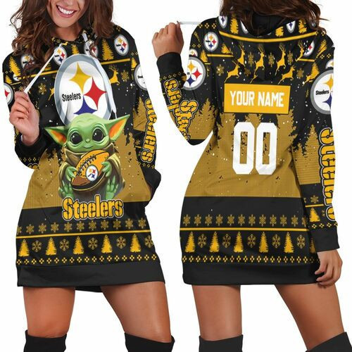 Baby Yoda Hugs Pittsburgh Steelers Football 2020 Personalized 1 Hoodie Dress Sweater Dress Sweatshirt Dress