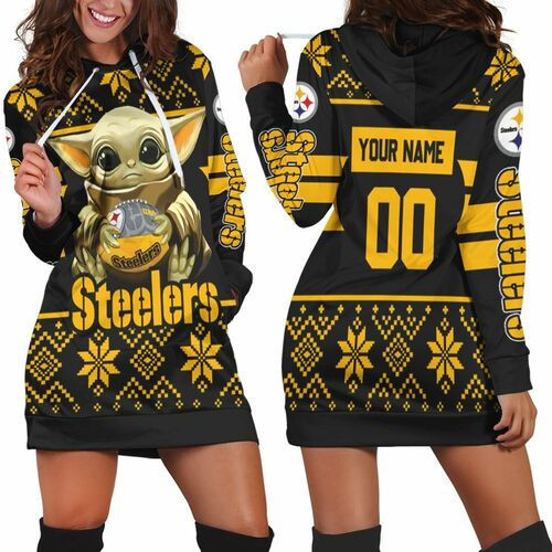 Baby Yoda Hugs Pittsburgh Steelers Football 2020 Personalized Hoodie Dress Sweater Dress Sweatshirt Dress