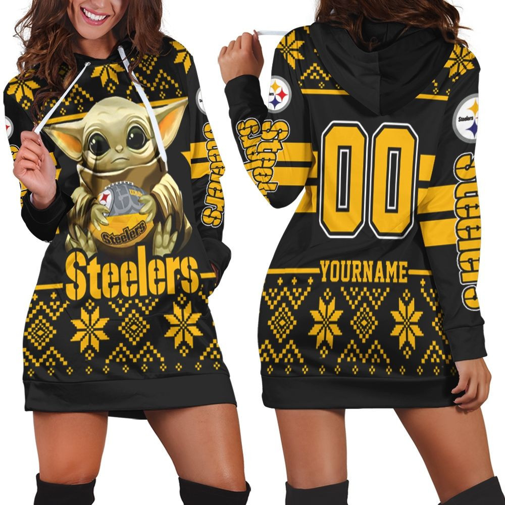 Baby Yoda Hugs Pittsburgh Steelers Ugly Sweater 3d Hoodie Dress Sweater Dress Sweatshirt Dress