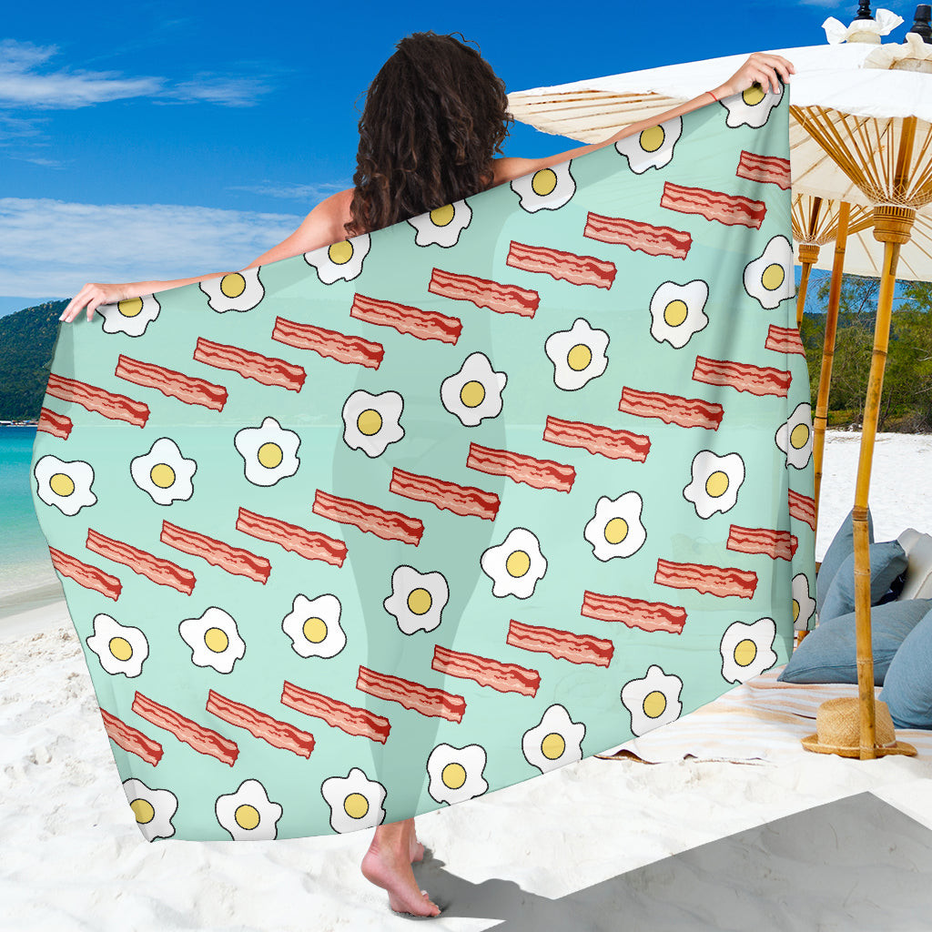 Bacon Sausage Pattern Print Sarong Cover Up Bacon Sausage Pareo Wrap Skirt Dress