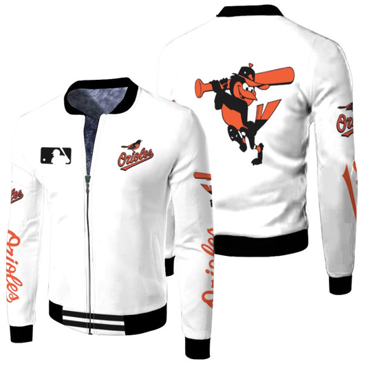 Baltimore Orioles Mlb Baseball Team The Oriole Bird Logo White Fleece Bomber Jacket