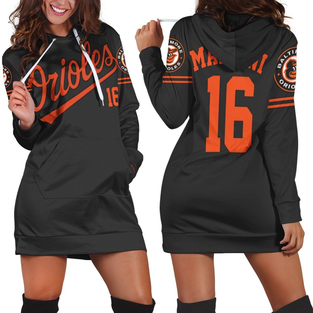 Baltimore Orioles Trey Mancini 16 2020 Mlb Black Jersey Inspired Style Hoodie Dress Sweater Dress Sweatshirt Dress