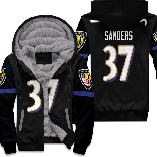 Baltimore Ravens Deion Sanders 37 Nfl 2020 Black Match Jersey Style Gift For Ravens Fans Fleece Hoodie