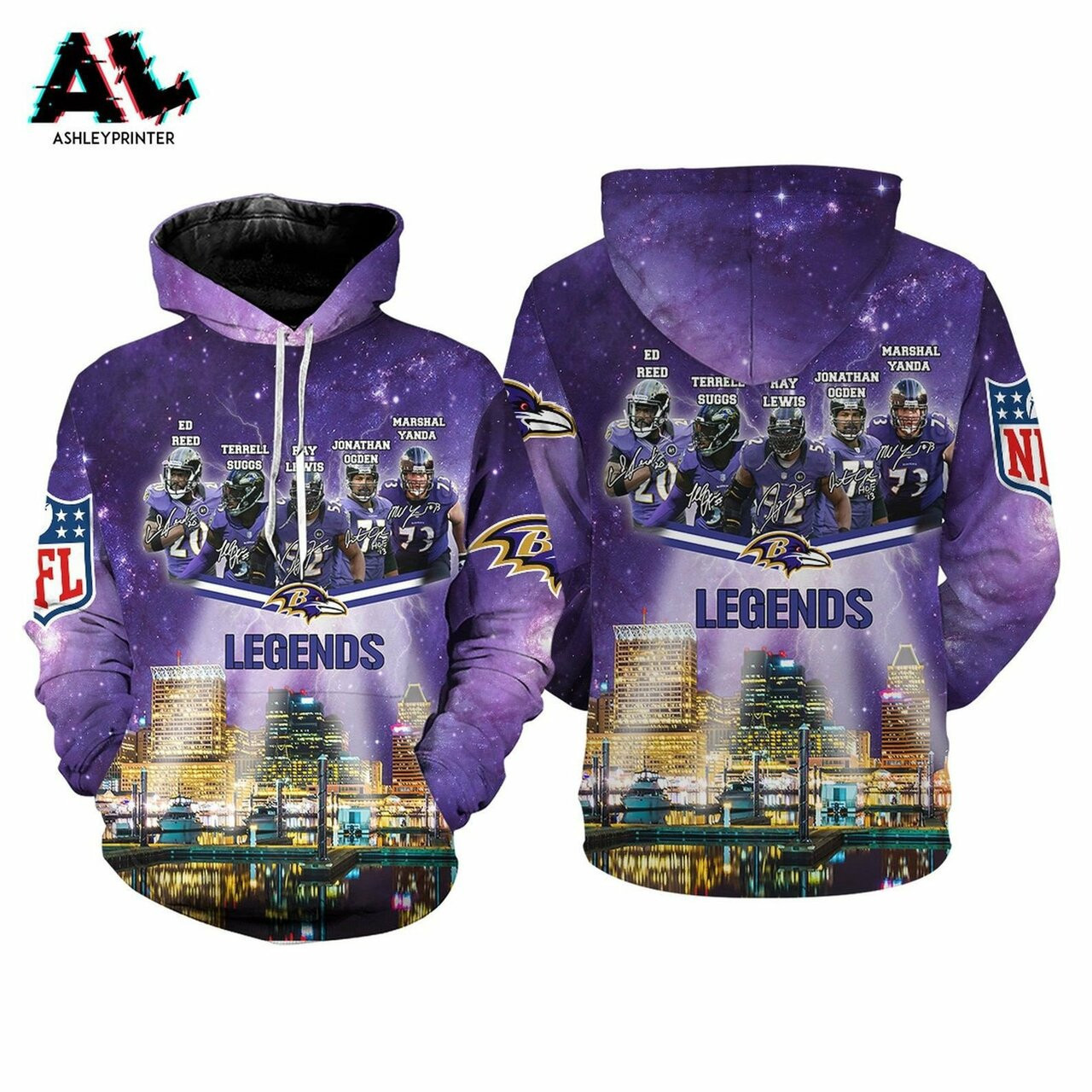 Baltimore Ravens Legend Players With Signature 3d All Over Print Hoodie