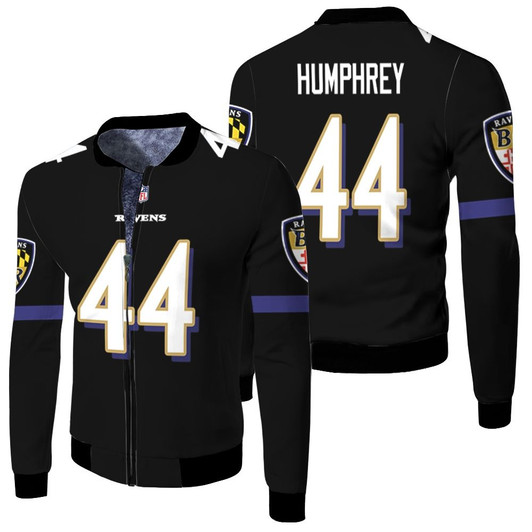 Baltimore Ravens Marlon Humphrey 44 Nfl 2020 Black Match Jersey Style Gift For Ravens Fans Fleece Bomber Jacket