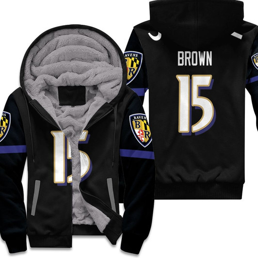 Baltimore Ravens Marquise Brown 15 Nfl 2020 Black Match Jersey Style Gift For Ravens Fans Fleece Hoodie