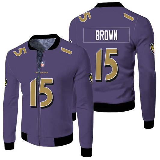 Baltimore Ravens Marquise Brown 15 Nfl Color Rush Limited Purple Jersey Style Gift For Ravens Fans Fleece Bomber Jacket