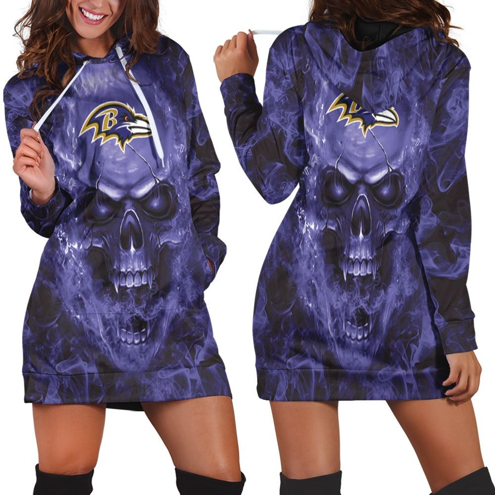 Baltimore Ravens Nfl Fans Skull Hoodie Dress Sweater Dress Sweatshirt Dress
