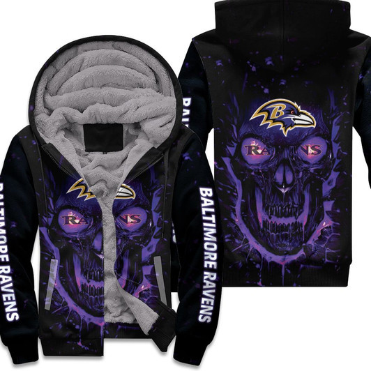 Baltimore Ravens Nfl Skull For Fan 3D Fleece Hoodie