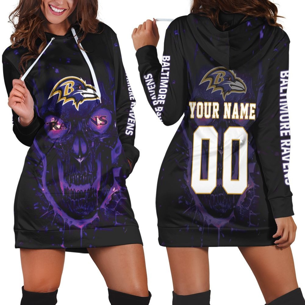 Baltimore Ravens Nfl Skull For Fan 3d Hoodie Dress Sweater Dress Sweatshirt Dress