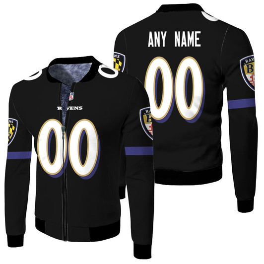 Baltimore Ravens Personalized 00 Nfl 2020 Black Match Jersey Style Gift For Ravens Fans Fleece Bomber Jacket