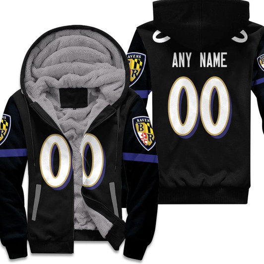 Baltimore Ravens Personalized 00 Nfl 2020 Black Match Jersey Style Gift For Ravens Fans Fleece Hoodie