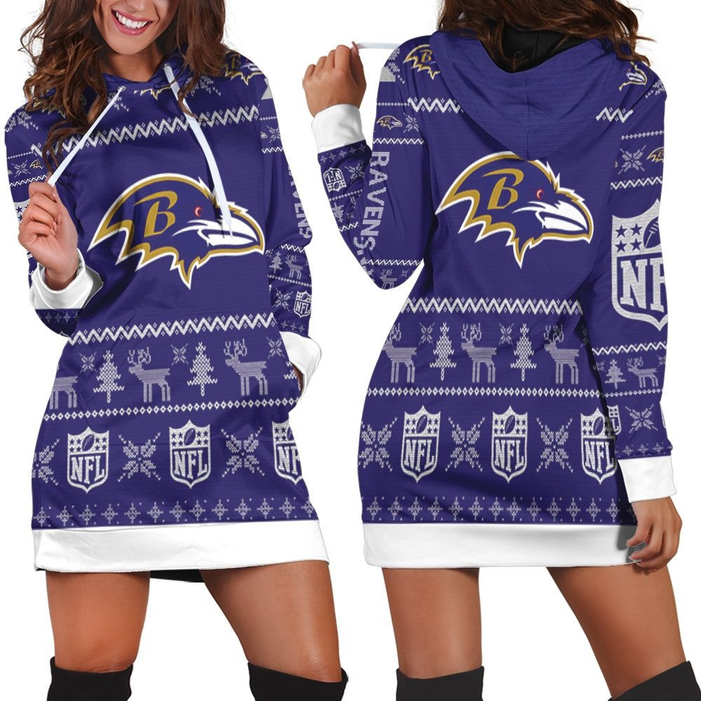 Baltimore Ravens Ugly Sweatshirt Christmas 3d Hoodie Dress For Women
