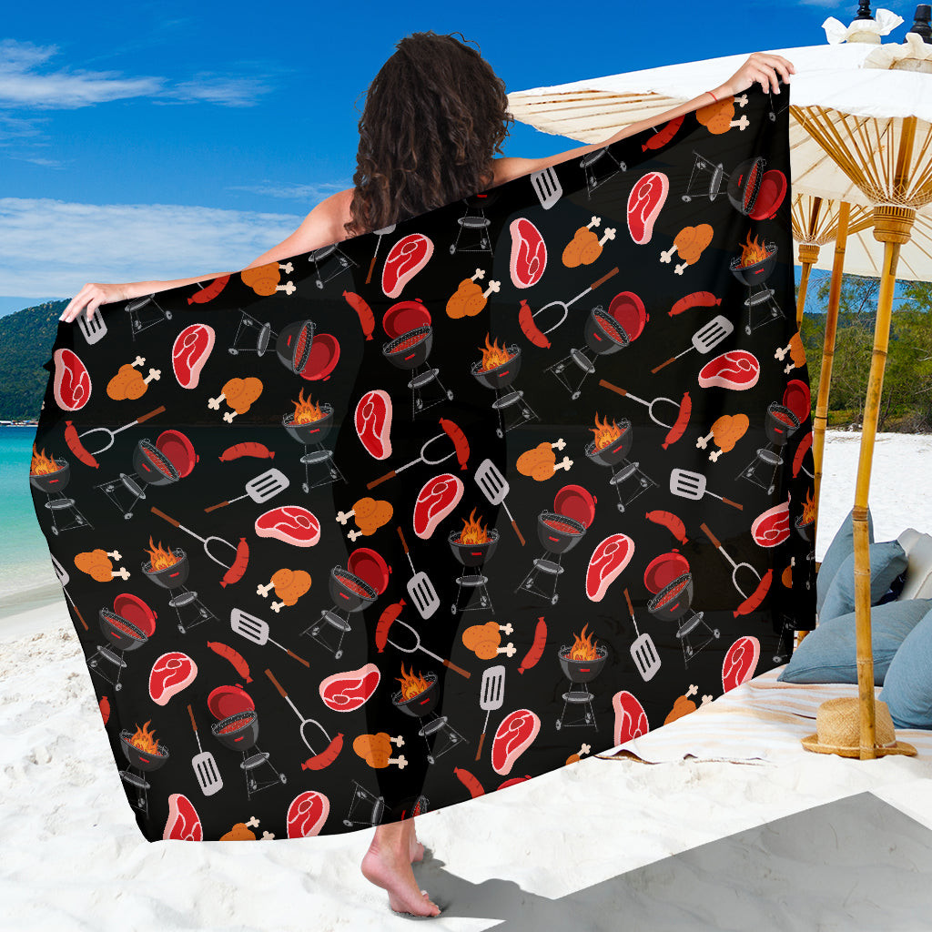 Barbecue Pattern Print Sarong Cover Up Barbecue Pareo Wrap Skirt Dress