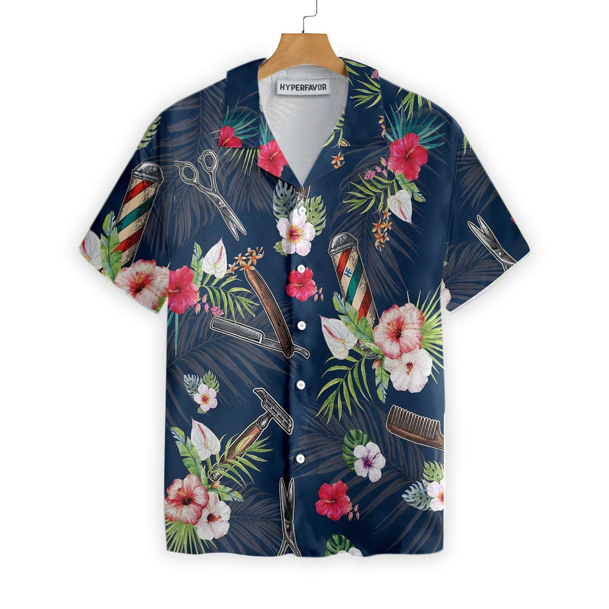 Barber Tools Tropical Pattern Hawaiian Shirt