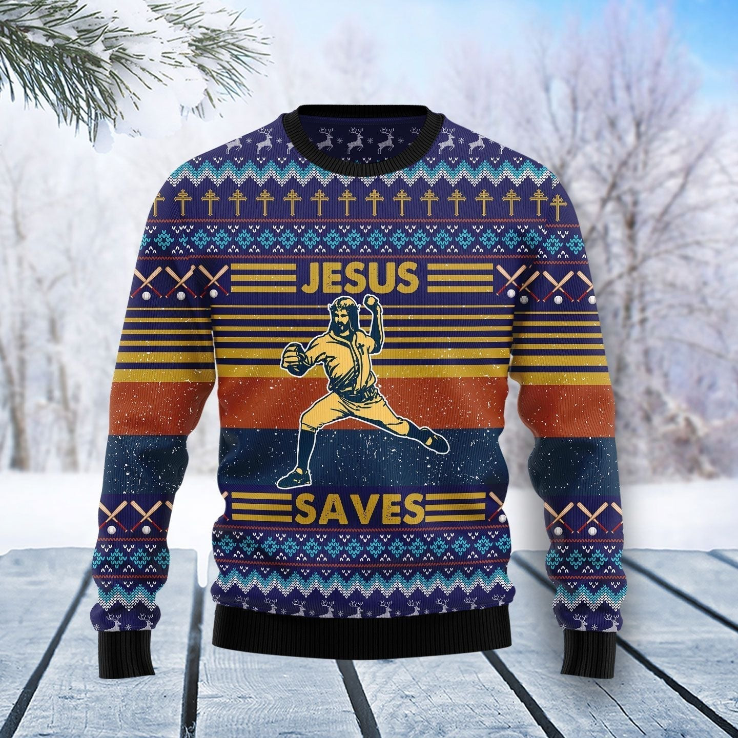 Baseball Jesus Save Ugly Christmas Sweater Ugly Sweater For Men Women