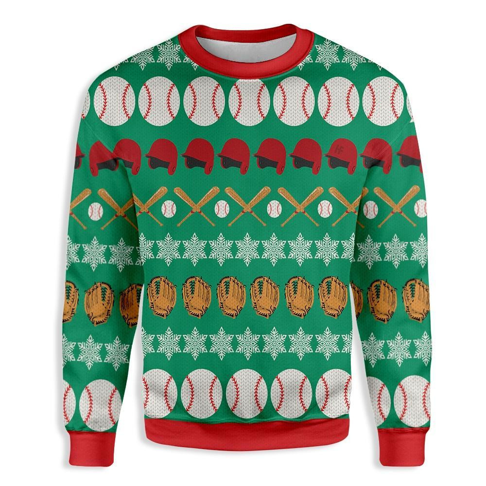Baseball Pattern Santa Claus Ugly Christmas Sweater Ugly Sweater For Men Women