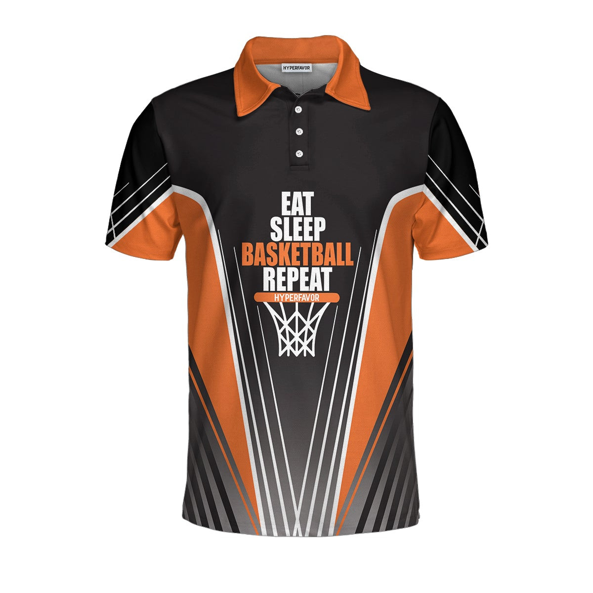 Basketball Players Eat Sleep Basketball Repeat Polo Shirt Black And Orange BasketBall Shirt For Basketball Fans