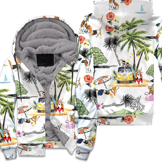 Basset Hound Hawaiian Hawaii Beach Retro 3D Fleece Hoodie