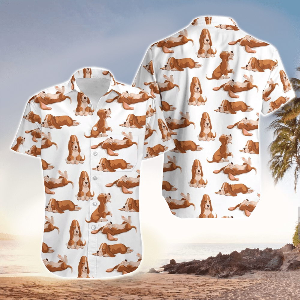 Basset Hound Mens Hawaiian Shirt Basset Hound Button Up Shirt for Men and Women