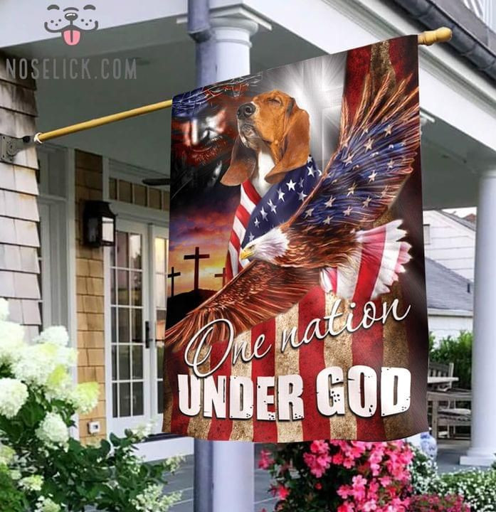 Basset Hound One Nation Under God Christian Cross Dog Lover Eagle American Flag Garden Flag House Flag