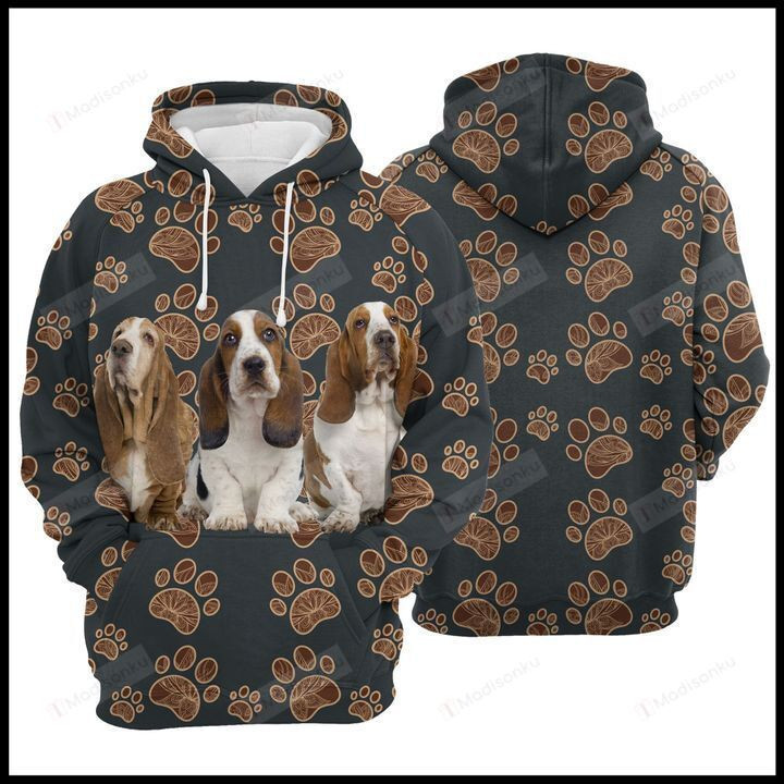 Basset Hound Paw Floral 3D All Over Print Hoodie