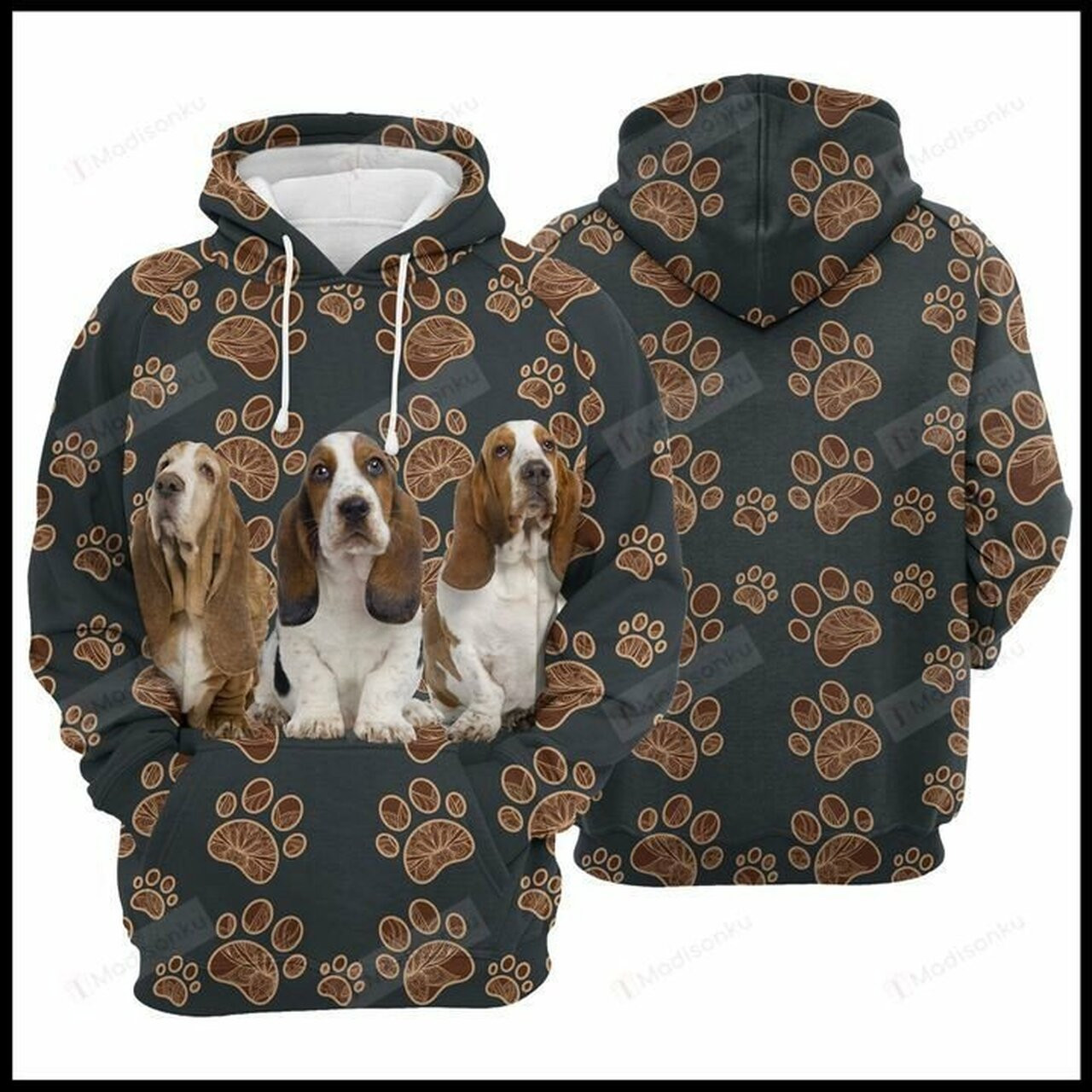 Basset Hound Paw Floral 3d All Over Print Hoodie